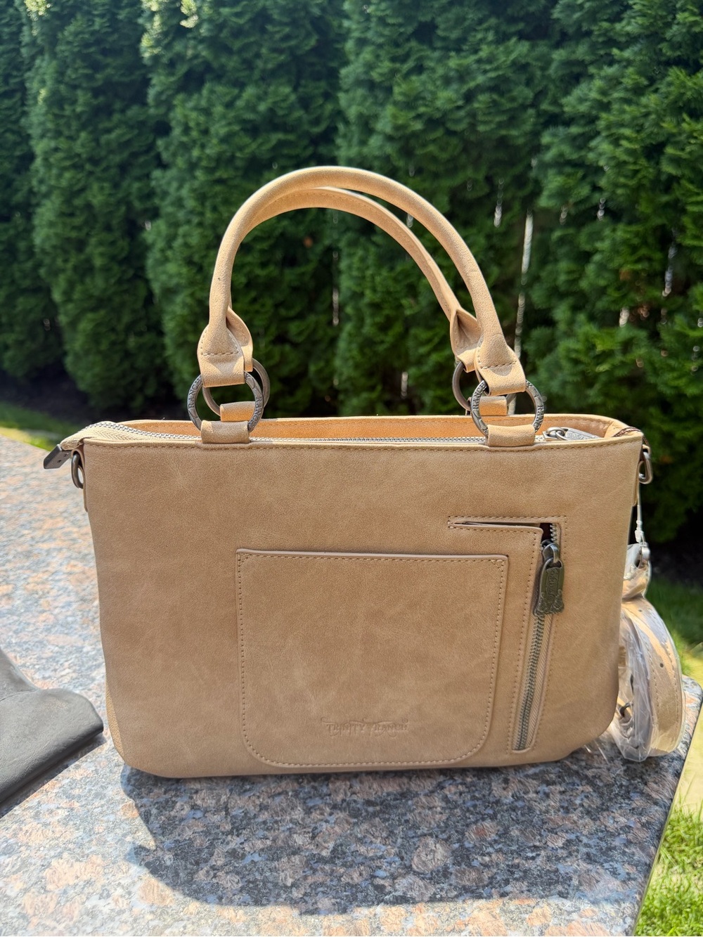 Trinity Ranch Genuine Hair-On Cowhide Collection Concealed Carry Tote - Tan - Picture 7 of 16